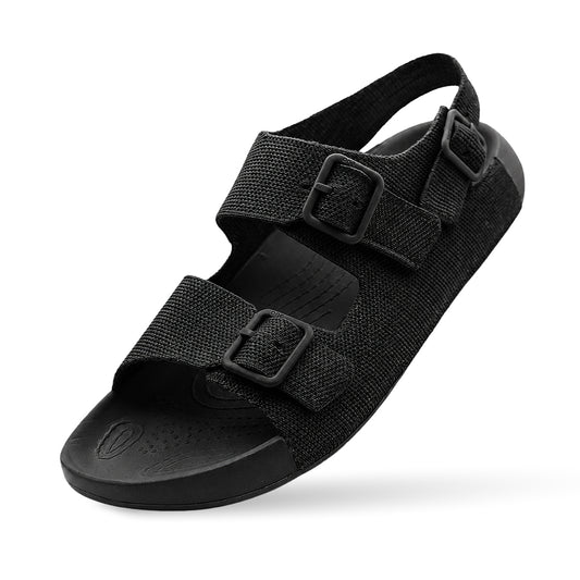 Aqua Three Strap Silk Wool Sandal Men - Jet Black