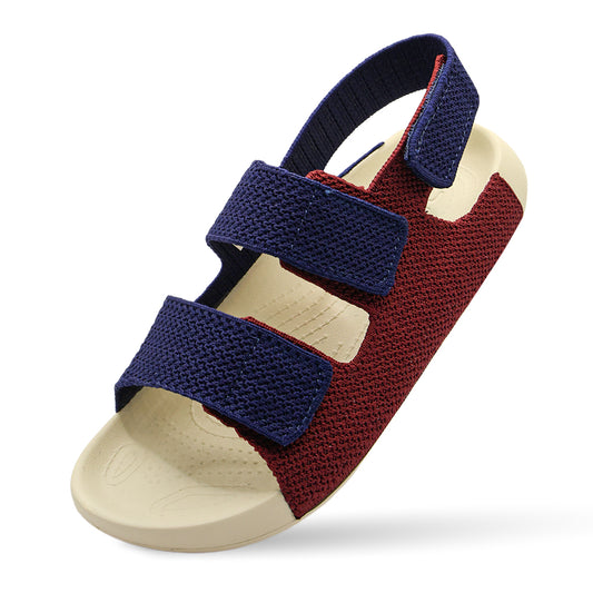 Aqua Three-Strap Knit Sandal Kids  - Dark Navy Bordeaux Red