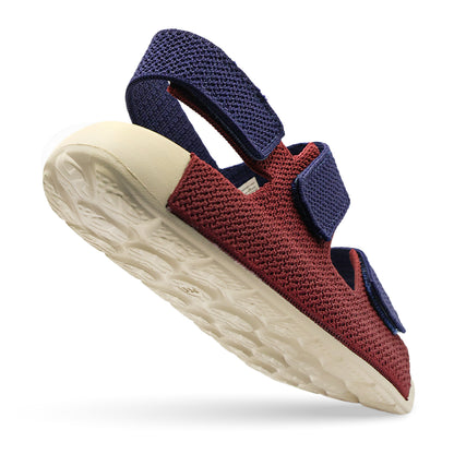 Aqua Three-Strap Knit Sandal - Dark Navy Bordeaux Red