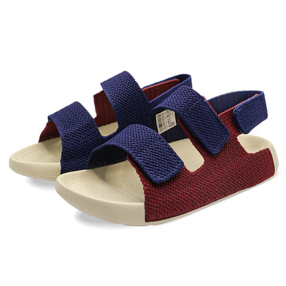 Aqua Three-Strap Knit Sandal - Dark Navy Bordeaux Red