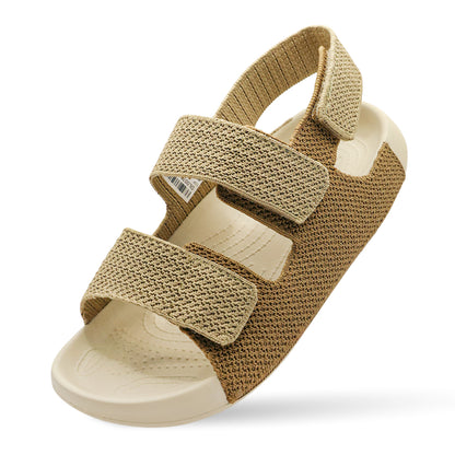 Aqua Three-Strap Knit Sandal - Warm Taupe Khaki Brown