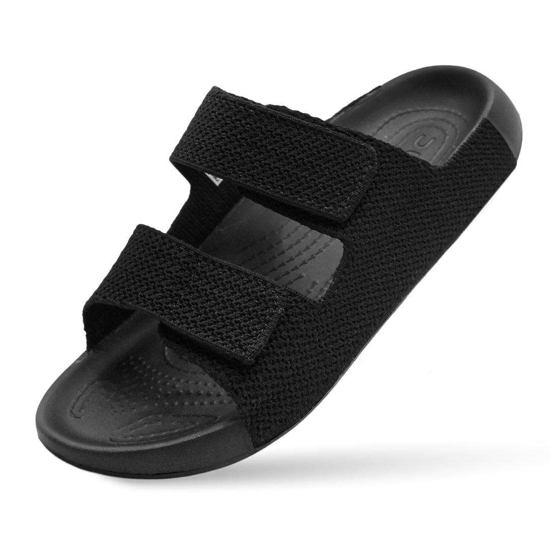 Aqua Two-Strap Knit Slide - Black