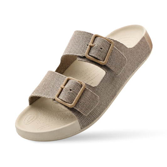 Aqua Two Strap Silk Wool Slide - Mocha