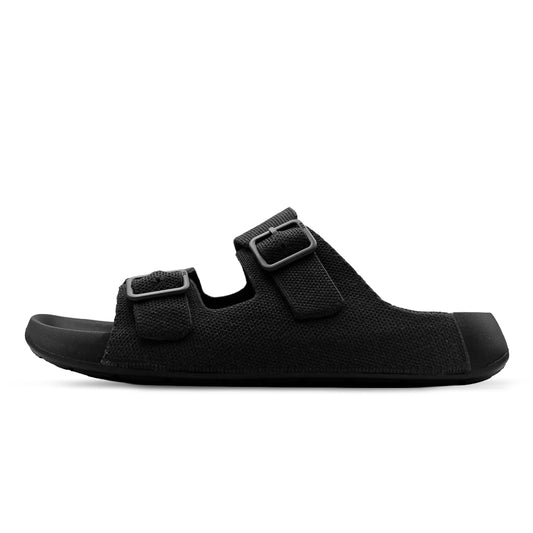 Aqua Two Strap Silk Wool Slide - Jet Black