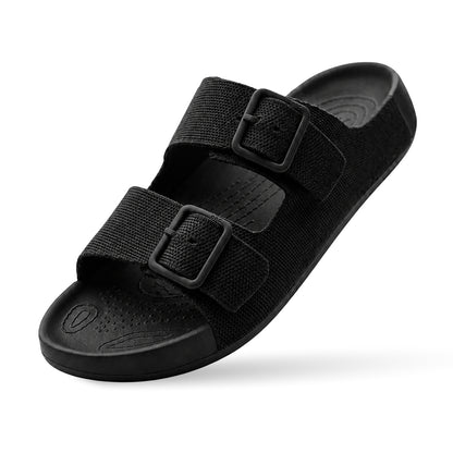 Aqua Two Strap Silk Wool Slide - Jet Black