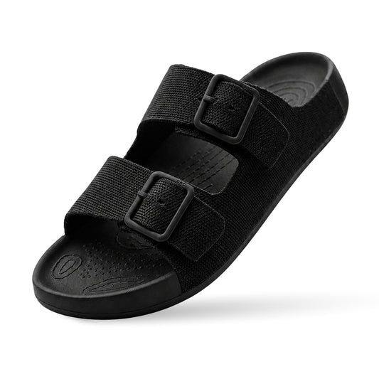 Aqua Two Strap Silk Wool Slide - Jet Black