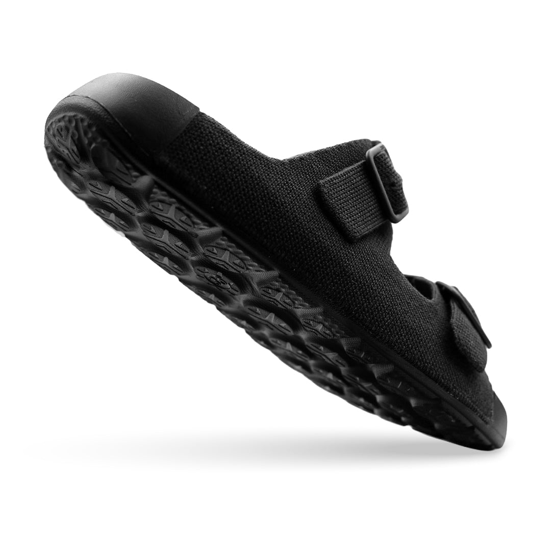 Aqua Two Strap Silk Wool Slide - Jet Black