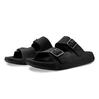 Aqua Two Strap Silk Wool Slide - Jet Black