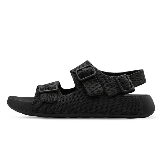 Aqua Three Strap Silk Wool Sandal Men - Jet Black