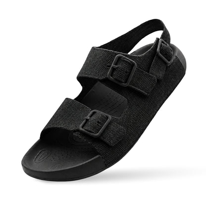 Aqua Three Strap Silk Wool Sandal Men - Jet Black