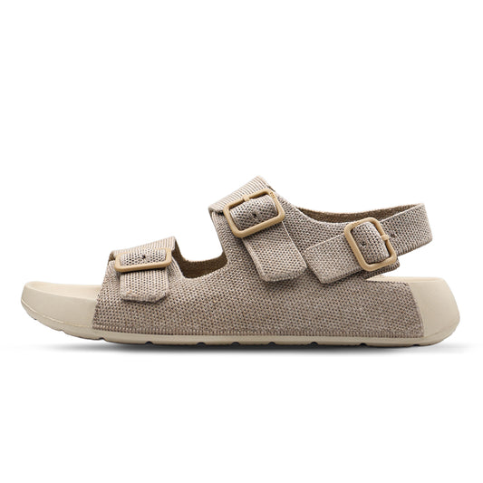 Aqua Three Strap Silk Wool Sandal - Mocha