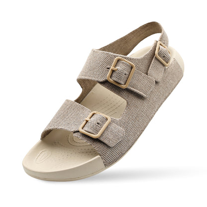 Aqua Three Strap Silk Wool Sandal - Mocha