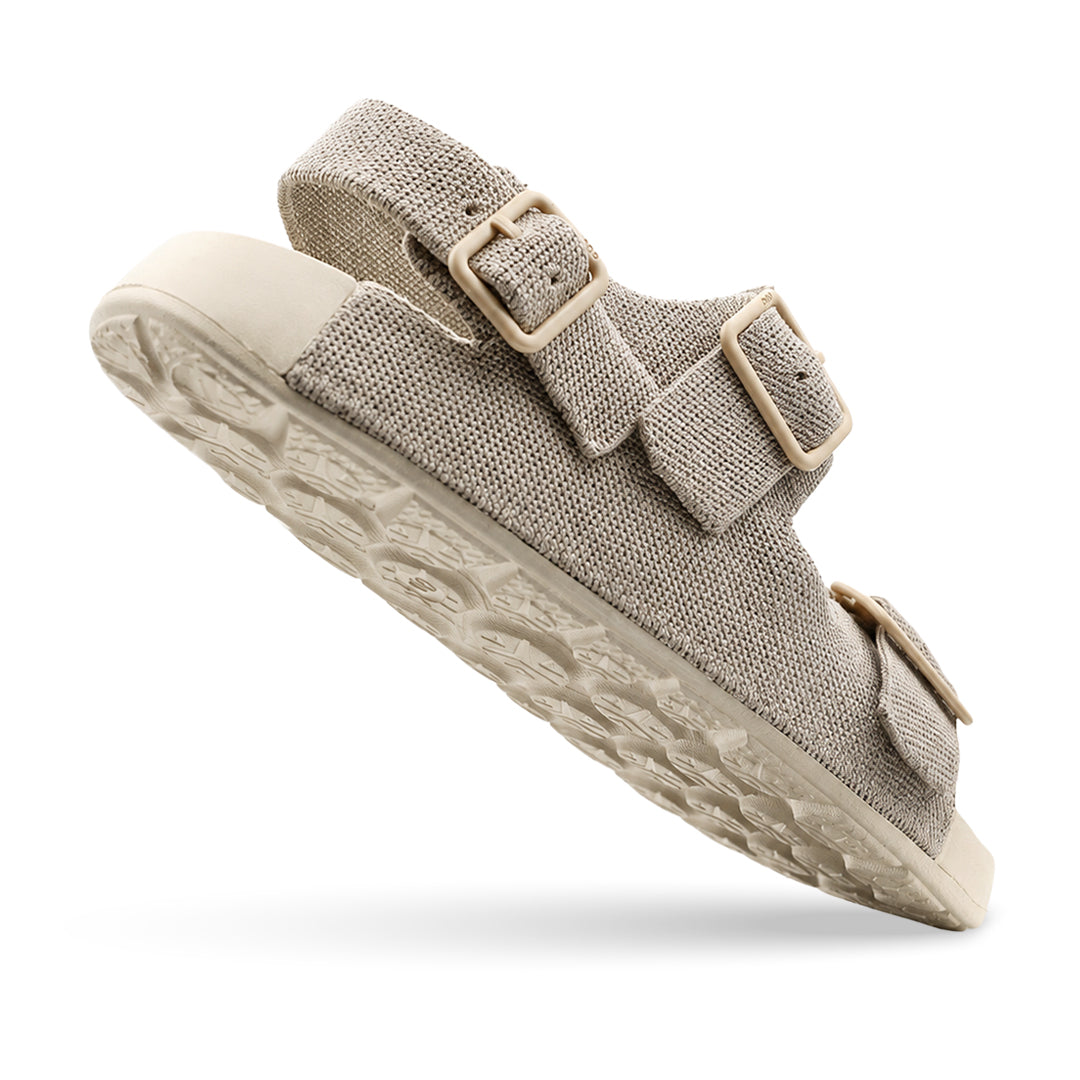 Aqua Three Strap Silk Wool Sandal - Mocha