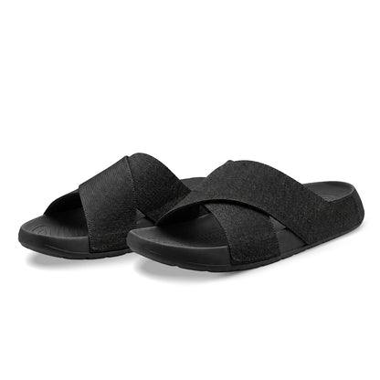 Aqua Cross Silk Wool Slide - Jet Black