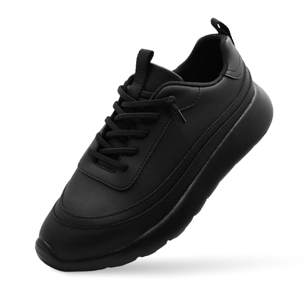 Cloud Ripple Faux Leather Trainer – باللون الأسود