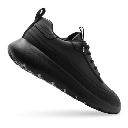 Cloud Ripple Faux Leather Trainer – باللون الأسود