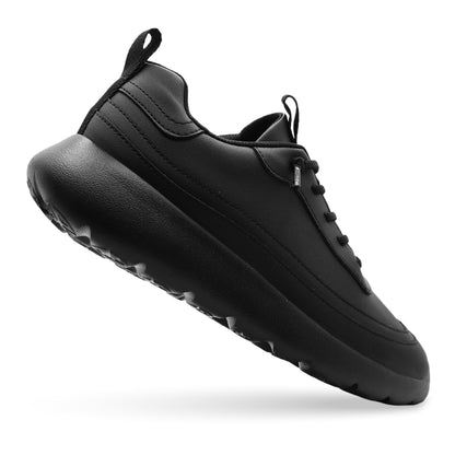 Cloud Ripple Faux Leather Trainer – باللون الأسود