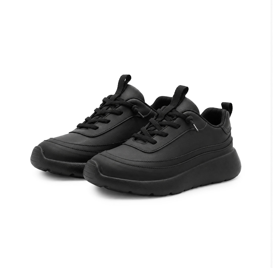 Cloud Ripple Faux Leather Trainer – باللون الأسود